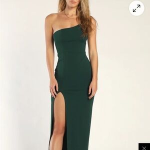 Lulu's One-Shoulder Dark Green Dress